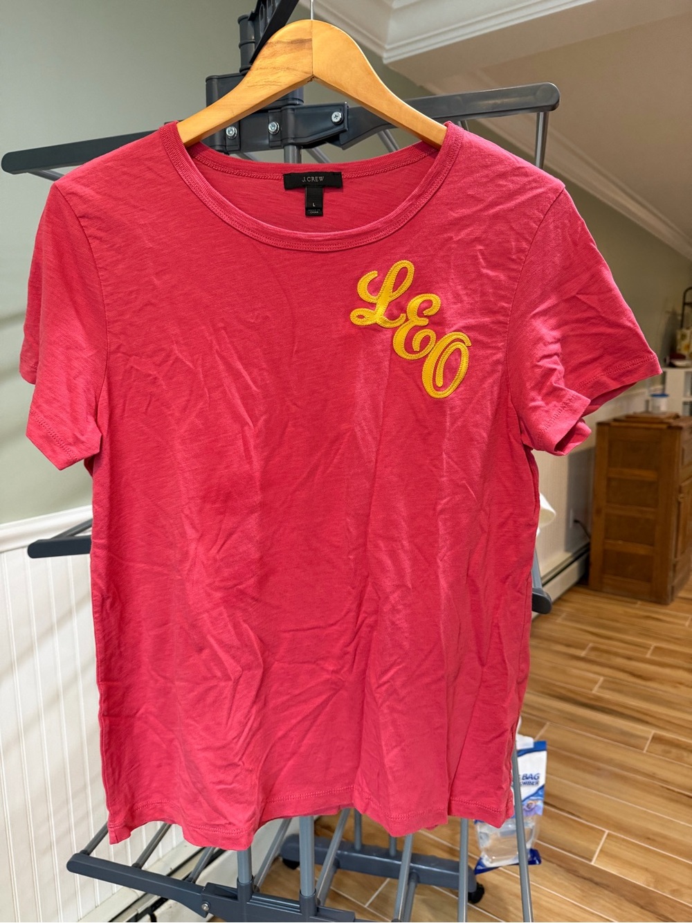 J. Crew Hot Pink Short-Sleeve Tee with Yellow LEO Embroidery